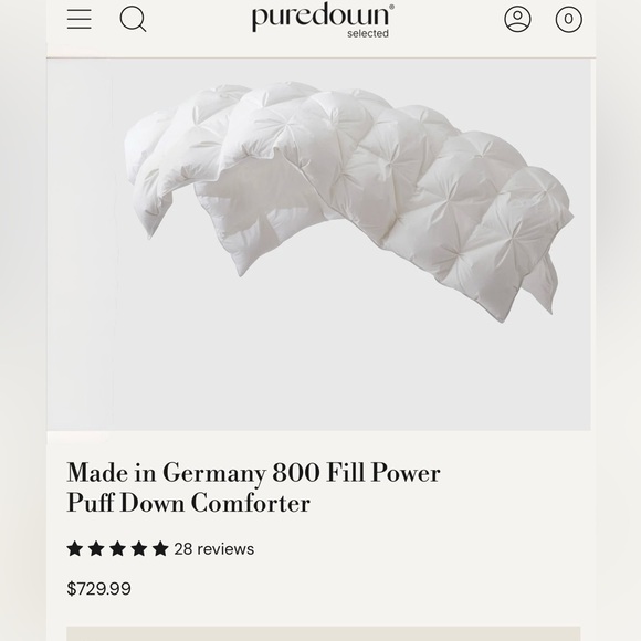 Puredown 800 fill White Goose Down Comforter King cloud puffy pinch pleat $729 - Picture 6 of 16